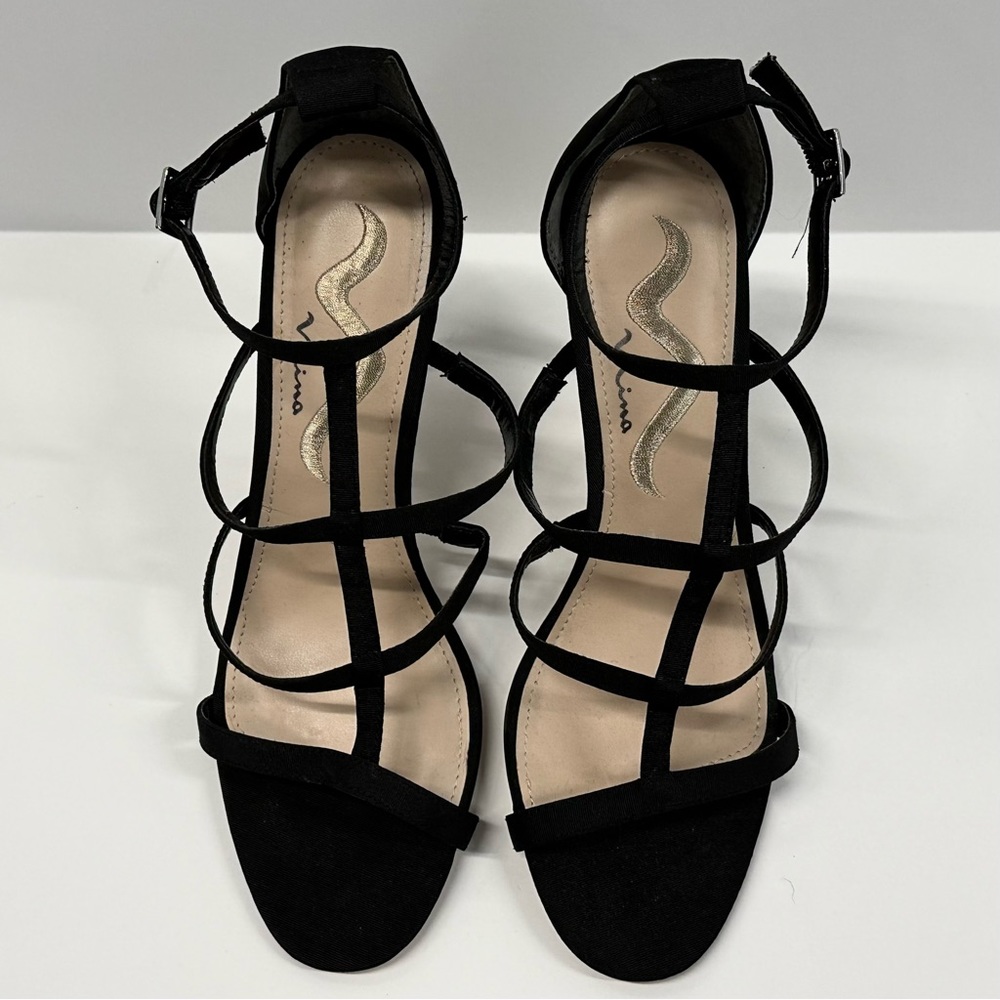 Nina Black Caged Heeled Sandals size 7.5